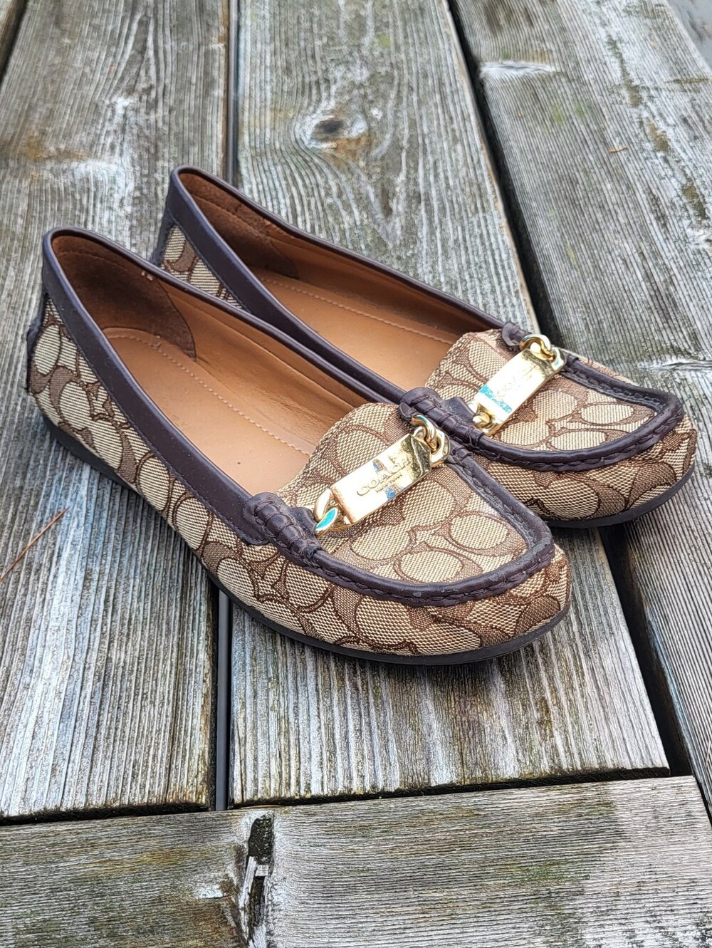 Coach Signature Slip On Tan Khaki Loafer Shoes